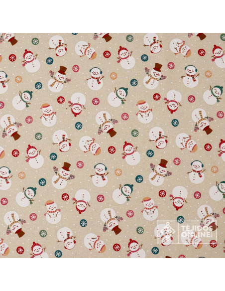 Loneta Navidad 100% Algodón Muñeco Nieve - Telas Navideñas - Imagen 3