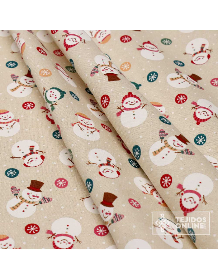 Loneta Navidad 100% Algodón Muñeco Nieve - Telas Navideñas - Imagen 4