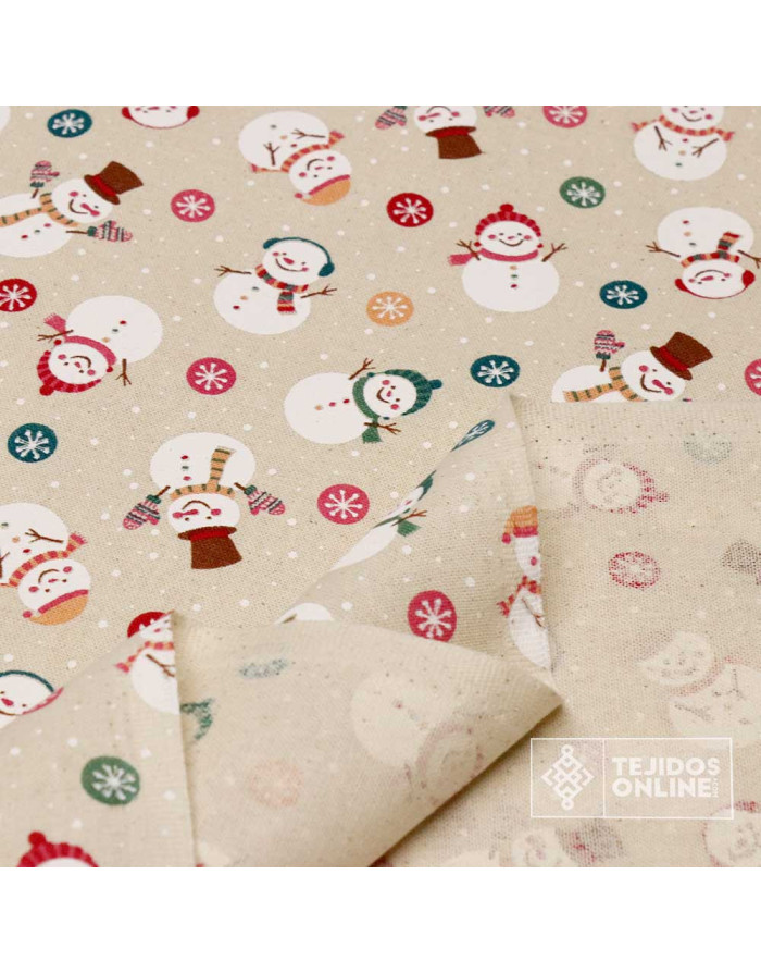 Loneta Navidad 100% Algodón Muñeco Nieve - Telas Navideñas - Imagen 2