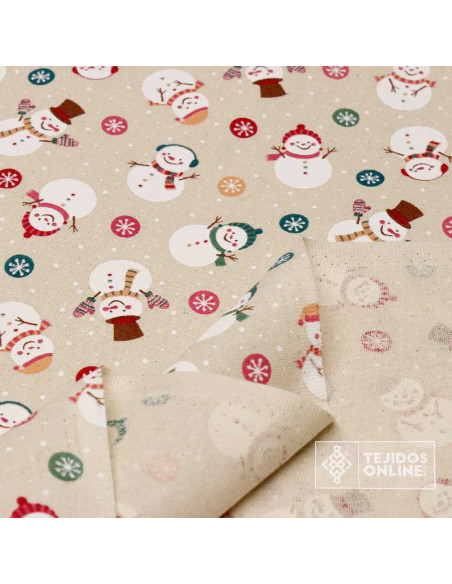 Loneta Navidad 100% Algodón Muñeco Nieve - Telas Navideñas - Imagen 2
