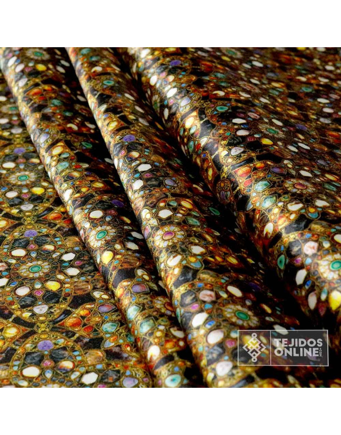 Tela Raso Pedrería Cristal para Cabalgata - Tejidos Online
