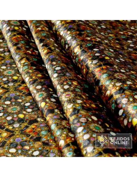 Tela Raso Pedrería Cristal para Cabalgata - Tejidos Online