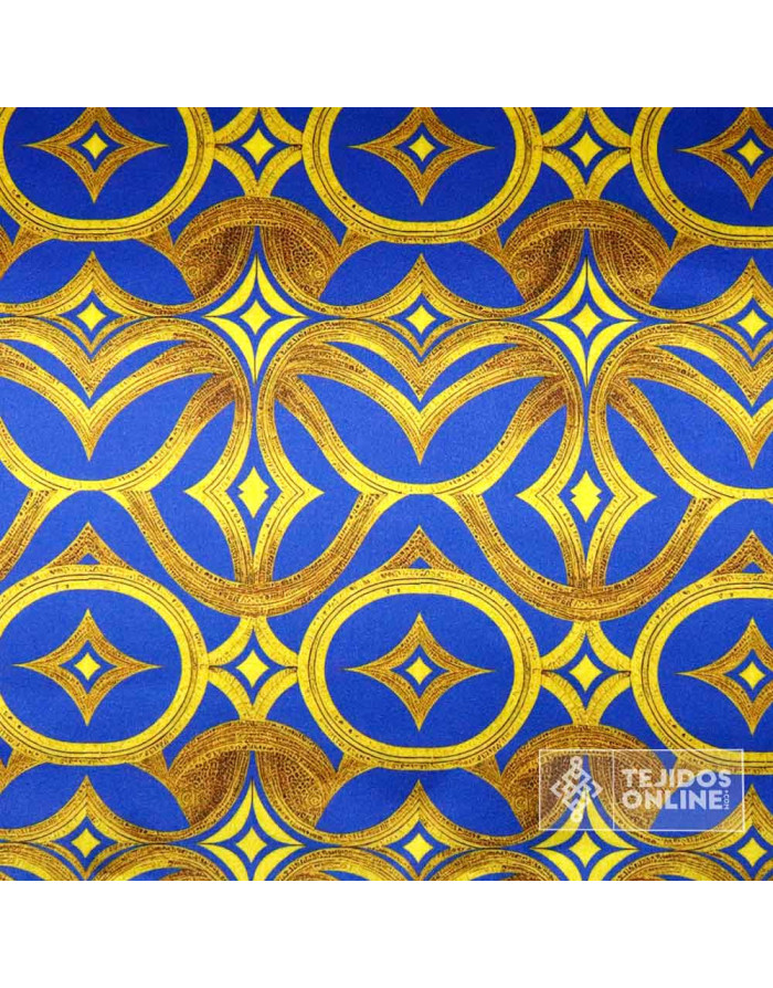 Tela Raso Azulina Forja Dorada para Cabalgata - Tejidos Online
