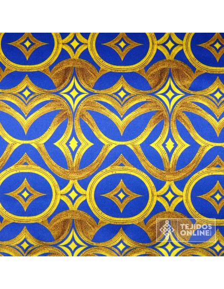 Tela Raso Azulina Forja Dorada para Cabalgata - Tejidos Online