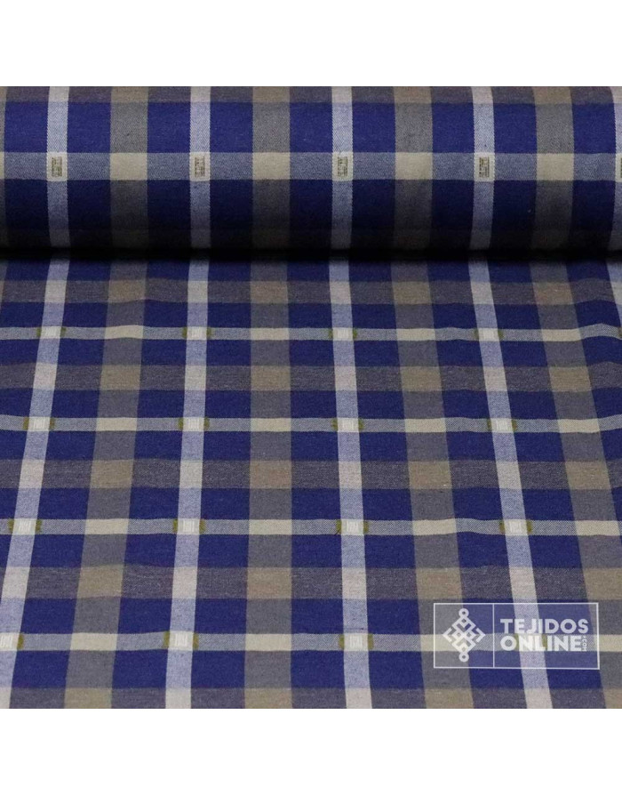 Tela Cuadros Azul Vaquero Caqui 100% Algodón - Telas de Cuadro - Imagen 1
