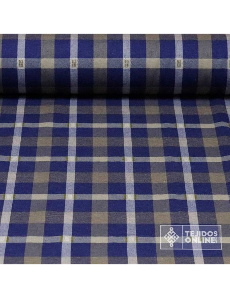 Tela Cuadros Azul Vaquero Caqui 100% Algodón - Telas de Cuadro - Imagen 1