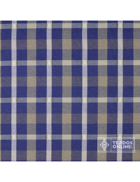 Tela Cuadros Azul Vaquero Caqui 100% Algodón - Telas de Cuadro - Imagen 3
