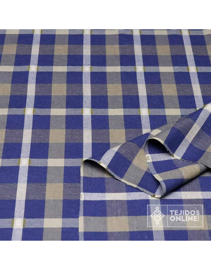 Tela Cuadros Azul Vaquero Caqui 100% Algodón - Telas de Cuadro - Imagen 4