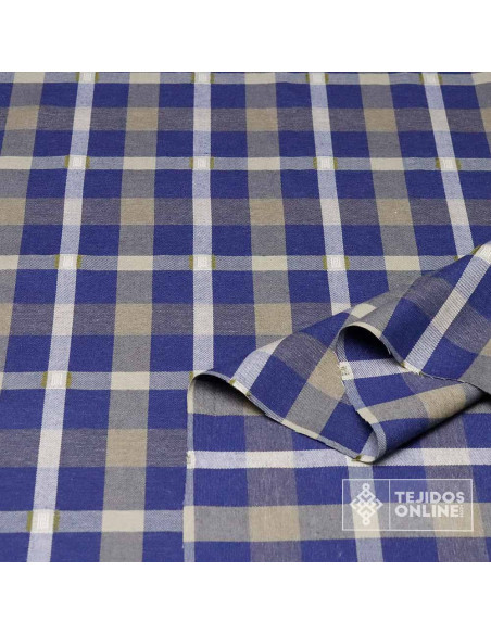 Tela Cuadros Azul Vaquero Caqui 100% Algodón - Telas de Cuadro - Imagen 4