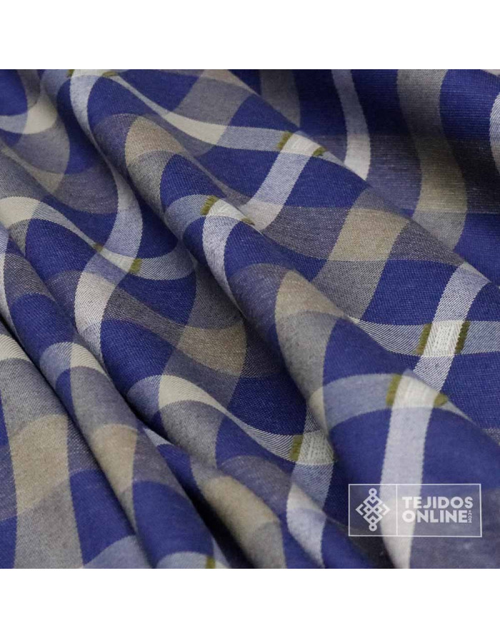 Tela Cuadros Azul Vaquero Caqui 100% Algodón - Telas de Cuadro - Imagen 2