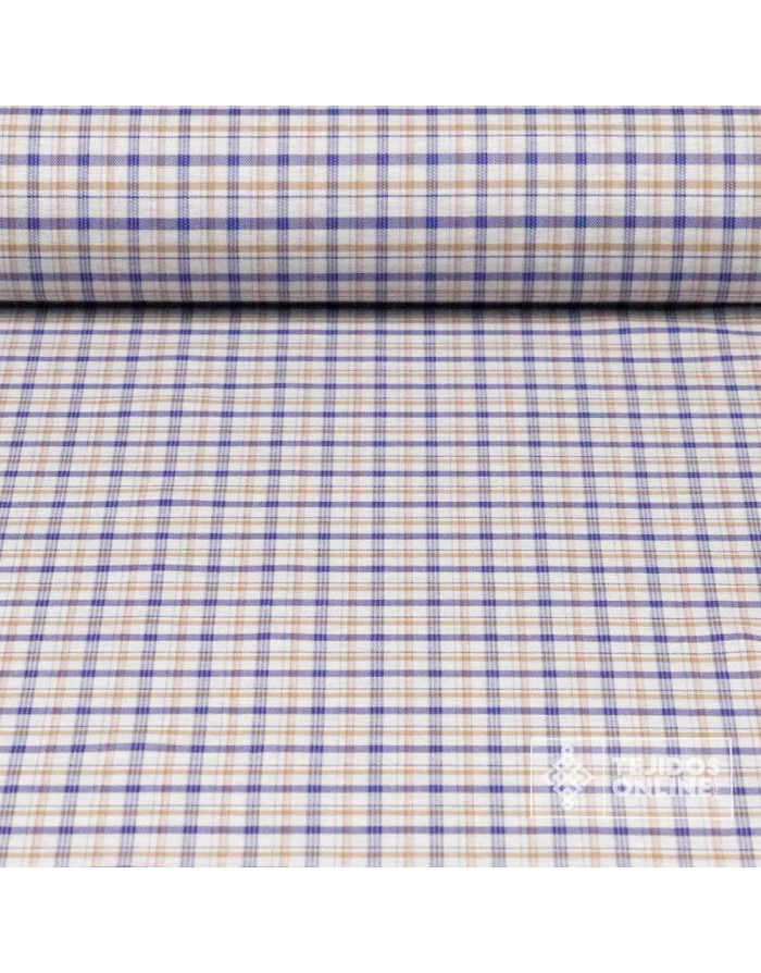 Tela de Cuadro Azul y Camel | Venta de Telas Online - Imagen 1