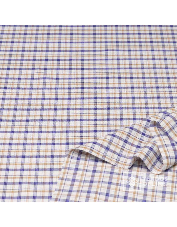 Tela de Cuadro Azul y Camel | Venta de Telas Online - Imagen 2