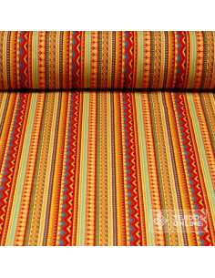 Tela Étnica Carnaval Tribal Naranja - Telas para Carnaval Baratas
