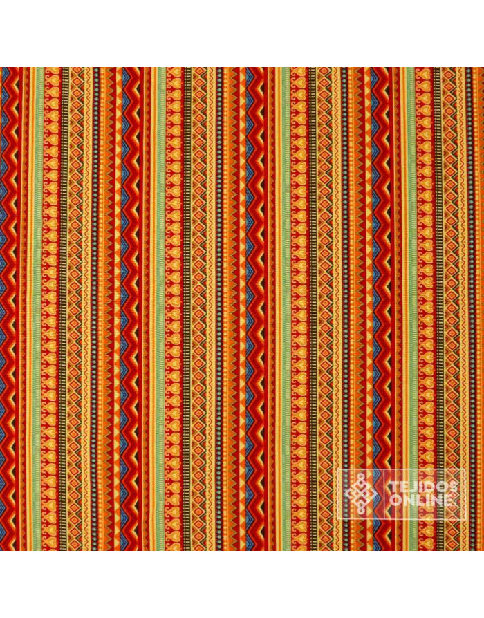 Tela Étnica Carnaval Tribal Naranja - Telas para Carnaval Baratas