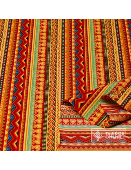 Tela Étnica Carnaval Tribal Naranja - Telas para Carnaval Baratas Tela Étnica Carnaval Tribal Naranja - Telas para Carnaval Baratas