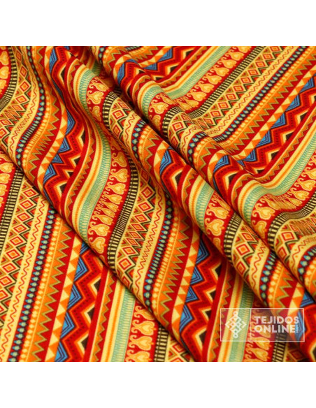 Tela Étnica Carnaval Tribal Naranja - Telas para Carnaval Baratas Tela Étnica Carnaval Tribal Naranja - Telas para Carnaval Baratas