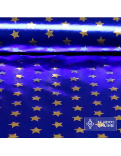 Tela Azul con Estrellas Dorada Carnaval - Telas de Carnaval