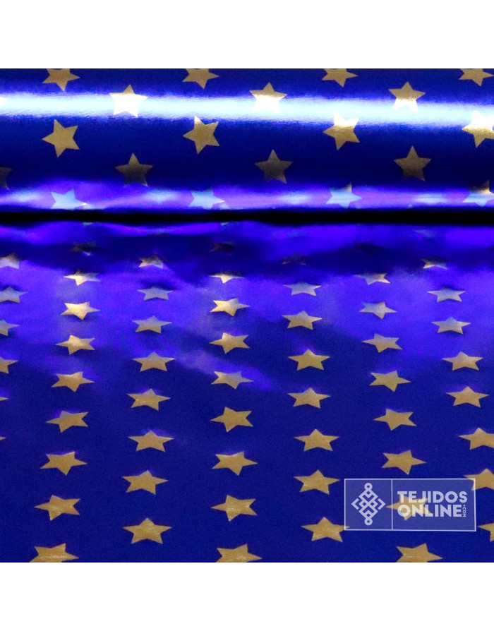Tela Azul con Estrellas Dorada Carnaval - Telas de Carnaval - Imagen 1