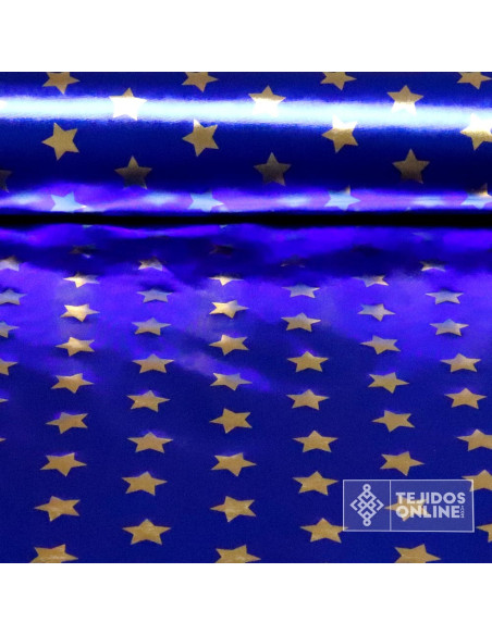 Tela Azul con Estrellas Dorada Carnaval - Telas de Carnaval - Imagen 1