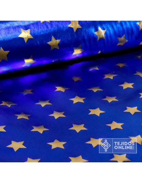 Tela Azul con Estrellas Dorada Carnaval - Telas de Carnaval - Imagen 3