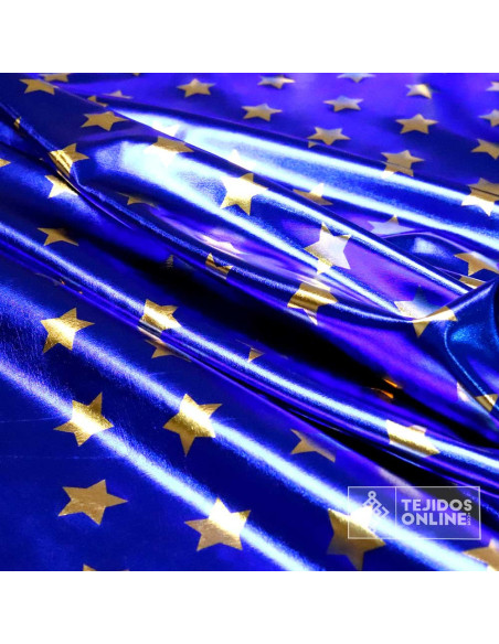 Tela Azul con Estrellas Dorada Carnaval - Telas de Carnaval - Imagen 2