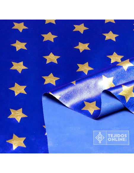 Tela Azul con Estrellas Dorada Carnaval - Telas de Carnaval - Imagen 4