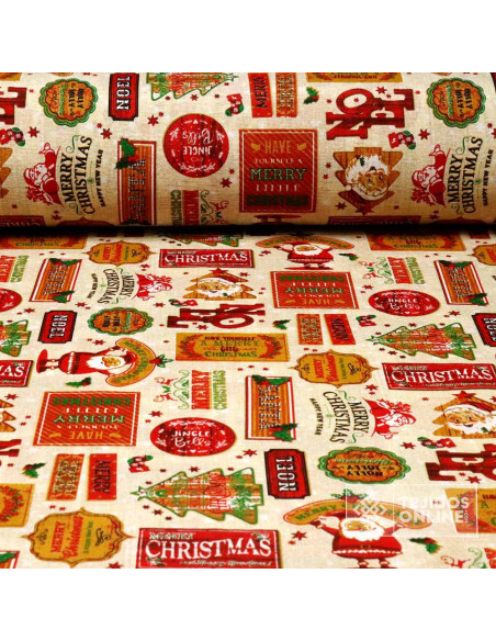 Tela de Navidad Merry Christma Vintage - Telas Navideñas - Imagen 1