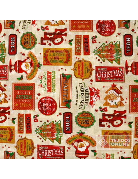 Tela de Navidad Merry Christma Vintage - Telas Navideñas - Imagen 3