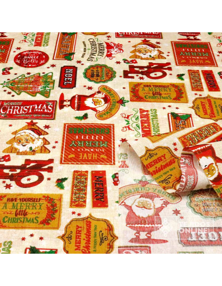 Tela de Navidad Merry Christma Vintage - Telas Navideñas - Imagen 4