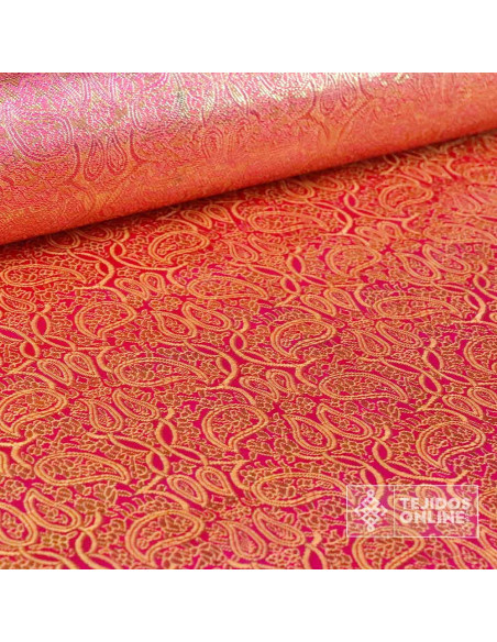 Tela para Reyes Magos Brocado Cachemira Fucsia - Carnaval - Imagen 2