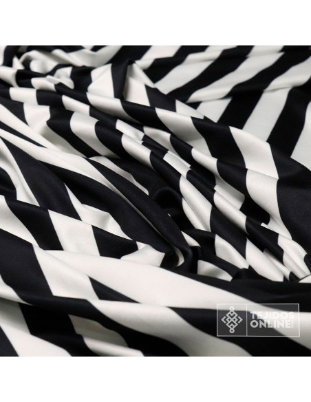 Tela Rayas Blanca y Negra Carnaval Lycra - Tienda de Telas - Imagen 2