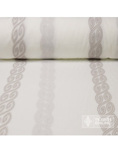 Visillo Blanco Roto Bordado Franja Camel y Gris - Cortinas 2