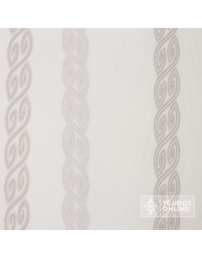 Visillo Blanco Roto Bordado Franja Camel y Gris - Cortinas - Imagen 2