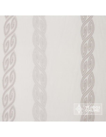 Visillo Blanco Roto Bordado Franja Camel y Gris - Cortinas - Imagen 2