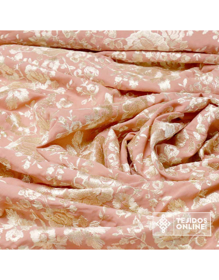 Viscosa Bordada Mantón de Manila Rosa Nude - Tela para Mantoncillo