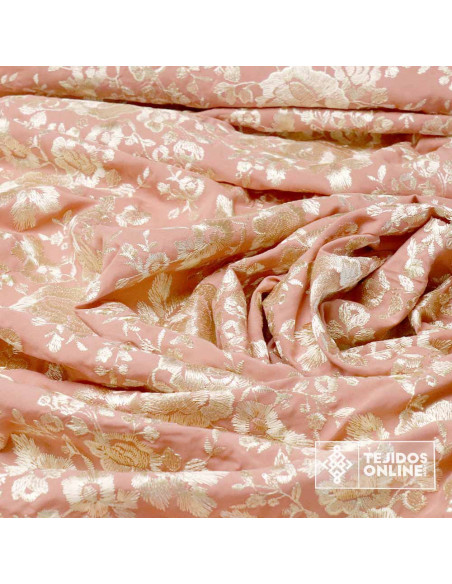 Viscosa Bordada Mantón de Manila Rosa Nude - Tela para Mantoncillo Viscosa Bordada Mantón de Manila Rosa Nude - Tela para Mantoncillo