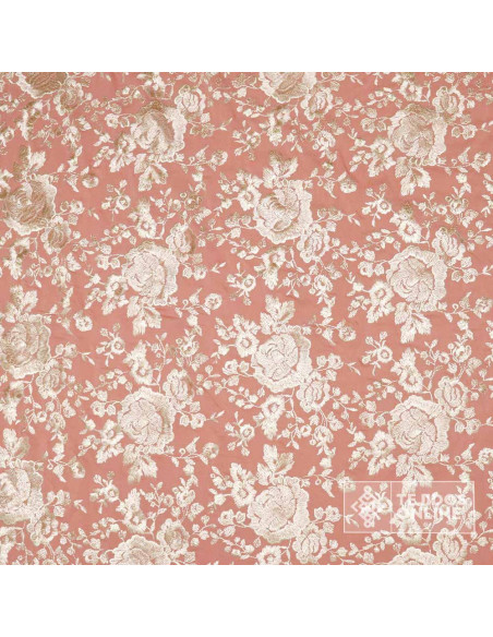 Viscosa Bordada Mantón de Manila Rosa Nude - Tela para Mantoncillo Viscosa Bordada Mantón de Manila Rosa Nude - Tela para Mantoncillo