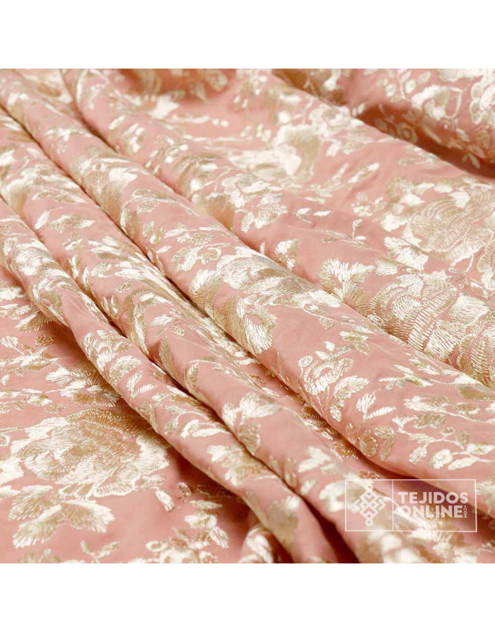 Viscosa Bordada Mantón de Manila Rosa Nude - Tela para Mantoncillo
