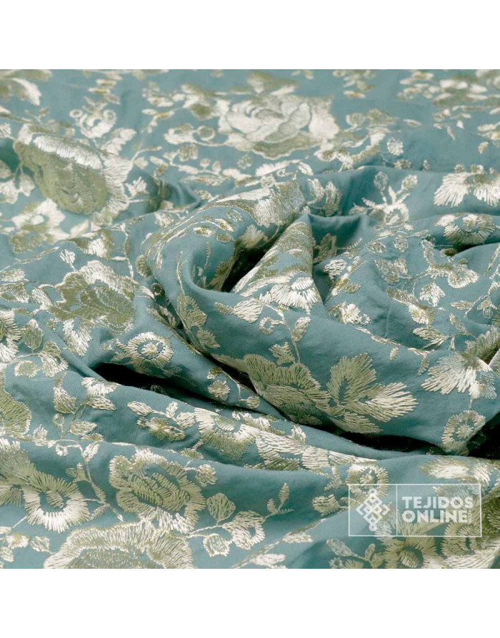Tela Mantón de Manila Agua - Viscosa Bordada Flamenca - Imagen 2