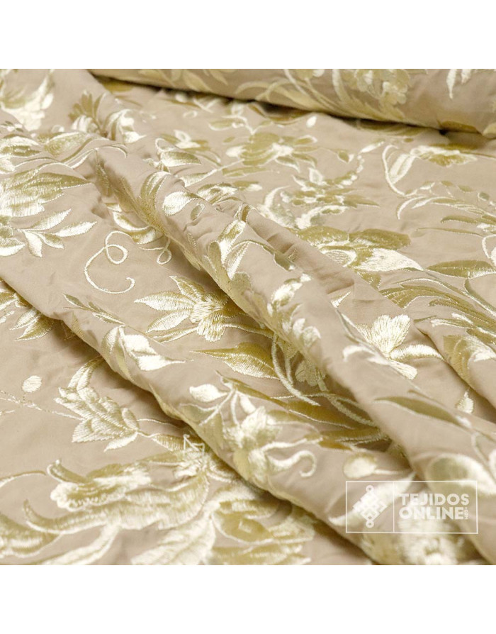 Tela Mantón de Manila Camel Bordada - Tela Mantón de Manila