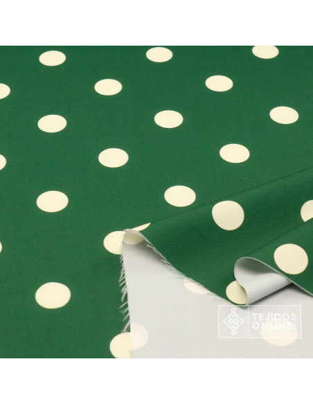 Tela Verde Botella con Lunares Beige  - Telas de Flamenca Tela Verde Botella con Lunares Beige  - Telas de Flamenca