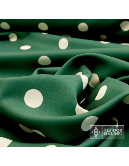 Tela Verde Botella con Lunares Beige  - Telas de Flamenca Tela Verde Botella con Lunares Beige  - Telas de Flamenca