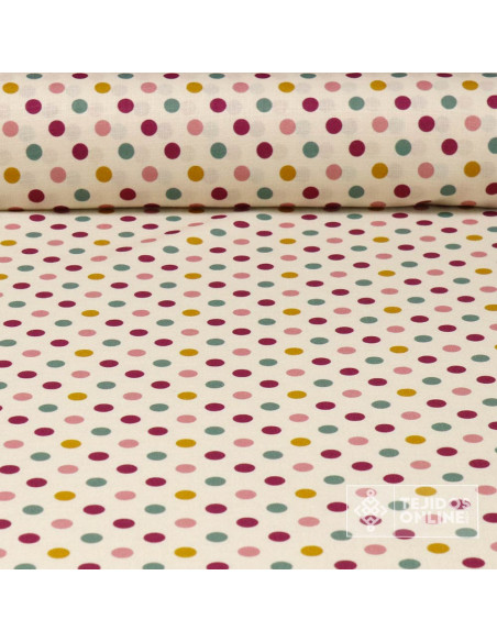 Tela de Lino Con Lunares Multicolor Céntimo | Moda Flamenca