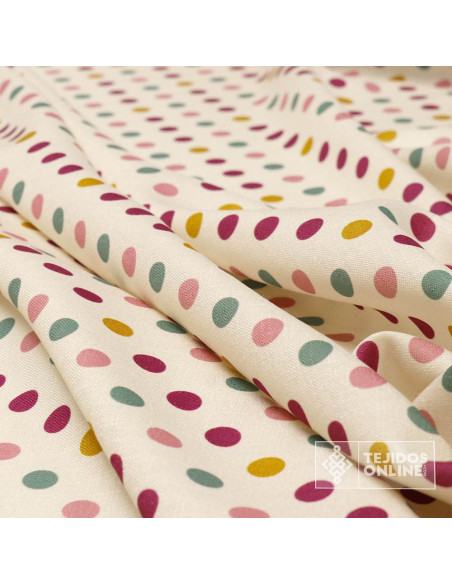 Tela de Lino Con Lunares Multicolor Céntimo | Moda Flamenca