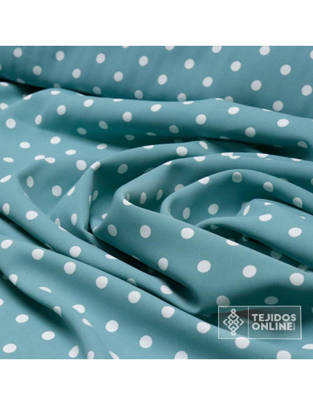 Tela Verde Hade Lunares Blancos con Lycra Lenteja - Flamenca - Imagen 2