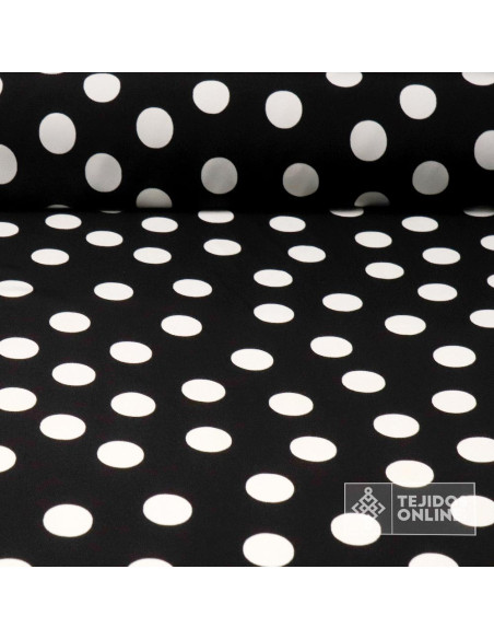 Tela de Crespón Negra con Lunares Blancos - Moda Flamenca - Imagen 1