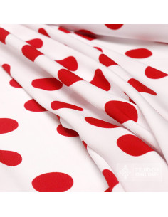 Tela de Crespón Blanca con Lunares Rojos - Moda Flamenca 2
