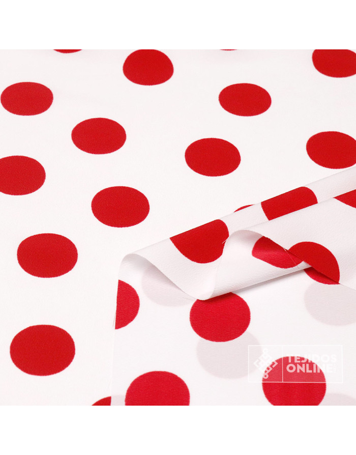 Tela de Crespón Blanca con Lunares Rojos - Moda Flamenca
