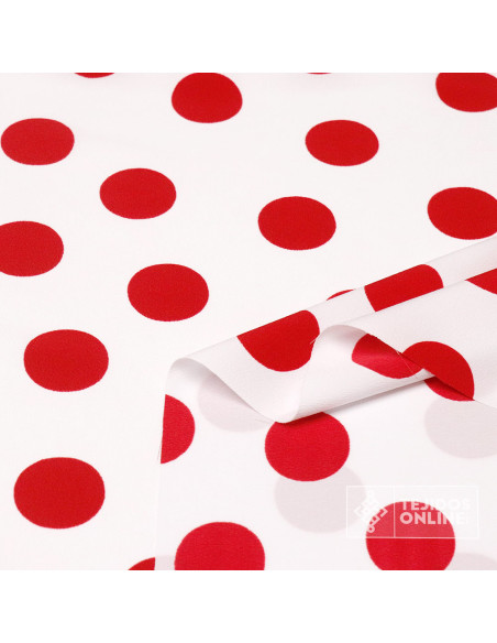 Tela de Crespón Blanca con Lunares Rojos - Moda Flamenca Tela de Crespón Blanca con Lunares Rojos - Moda Flamenca