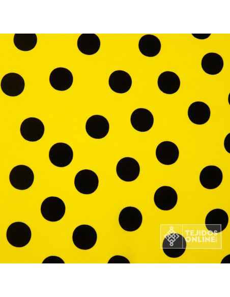 Tela de Crespón Amarilla con Lunares Negros - Moda Flamenca Tela de Crespón Amarilla con Lunares Negros - Moda Flamenca